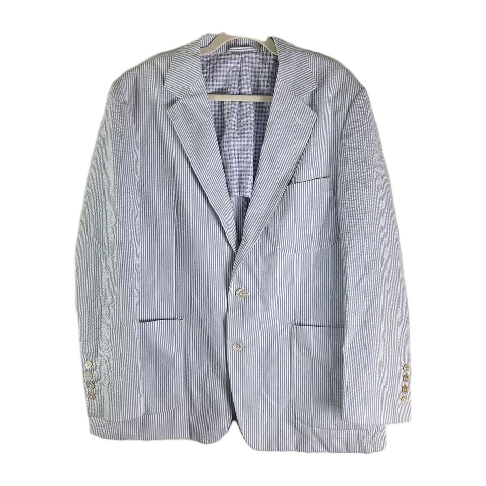 Henry Jacobson Seersucker Blue And White Mens 100% Cotton Blazer Mens Large